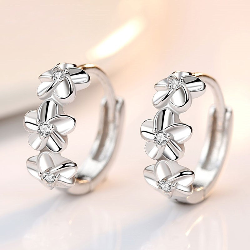 S925 sterling silver plum blossom zircon earrings women Korean fashion fashion diamond and silver earrings earrings factory wholesale