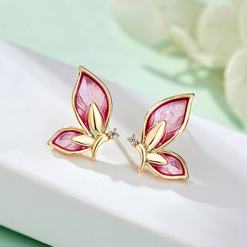 925 silver needle mandarin duck butterfly shadow earrings female super fairy sen simple earrings girl heart temperament net red earrings earrings