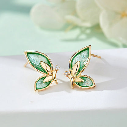 925 silver needle mandarin duck butterfly shadow earrings female super fairy sen simple earrings girl heart temperament net red earrings earrings