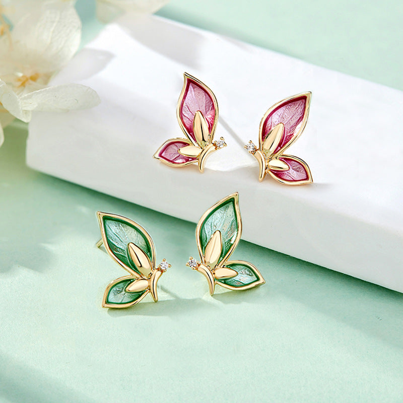 925 silver needle mandarin duck butterfly shadow earrings female super fairy sen simple earrings girl heart temperament net red earrings earrings