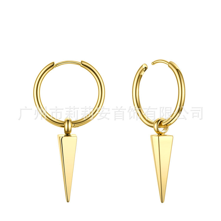 18K gold plated titanium steel geometric pyramid pendant earrings