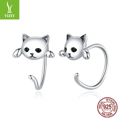 cute cat earrings and earrings set playful animal electroplated 925 sterling silver jewelry