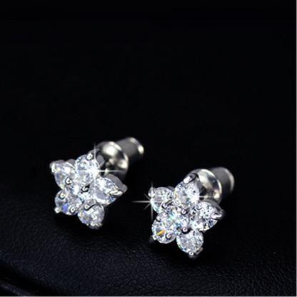 Exclusive fashion round geometric zircon stud earrings 925 hypoallergenic simple petal earrings