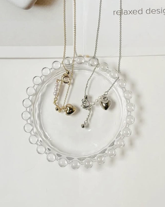 珍珠立體心型細Y字項鍊 | Pearl three-dimensional heart-shaped fine Y word necklace