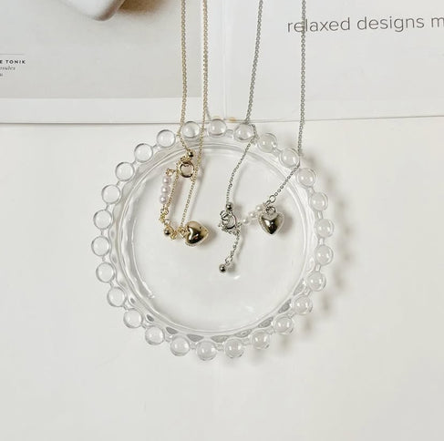 珍珠立體心型細Y字項鍊 | Pearl three-dimensional heart-shaped fine Y word necklace