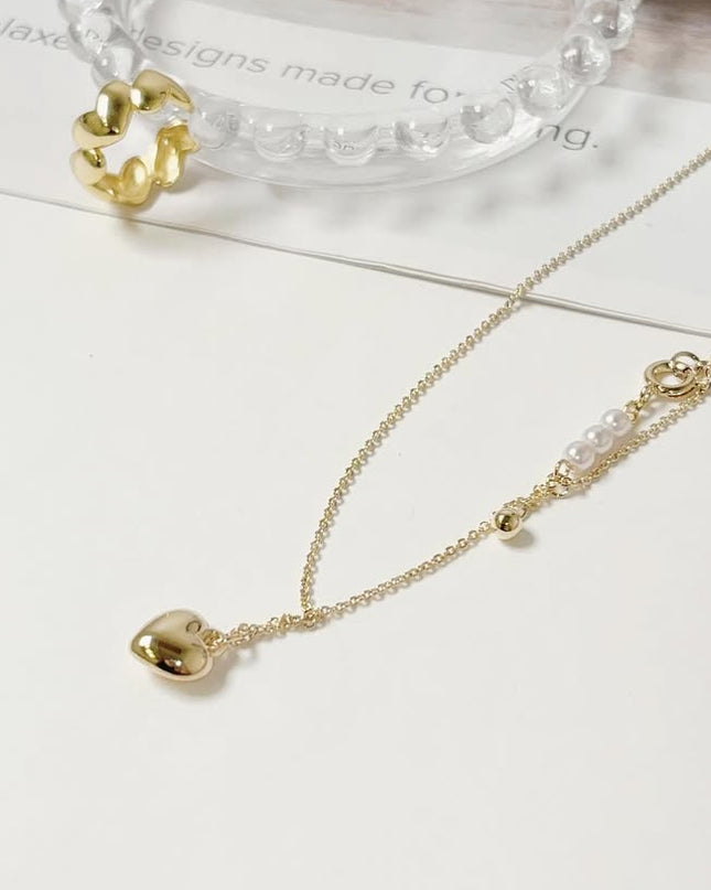 珍珠立體心型細Y字項鍊 | Pearl three-dimensional heart-shaped fine Y word necklace