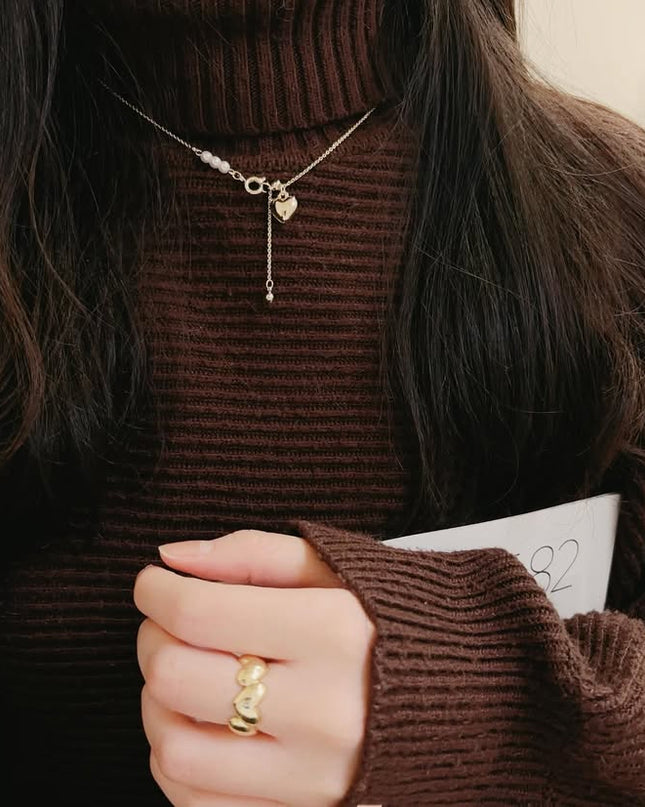 珍珠立體心型細Y字項鍊 | Pearl three-dimensional heart-shaped fine Y word necklace