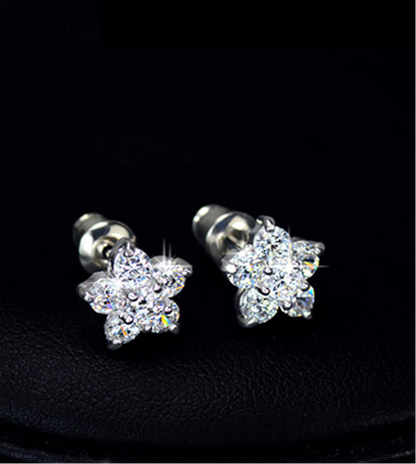 Exclusive fashion round geometric zircon stud earrings 925 hypoallergenic simple petal earrings