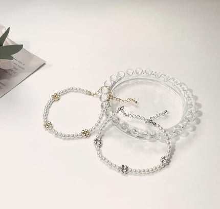 珍珠鍊四葉圓點手鍊 | Pearl chained four-leaf dotted bracelet