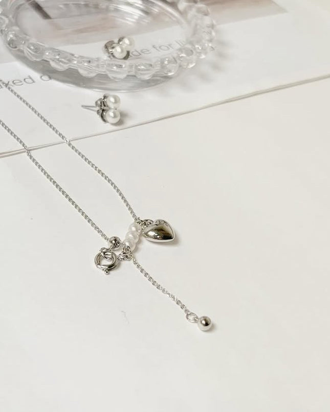 珍珠立體心型細Y字項鍊 | Pearl three-dimensional heart-shaped fine Y word necklace