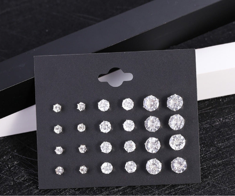 New card set 12 pairs of earrings fashionable crystal zircon earrings set