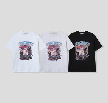 藍色標題貓和車圖案超大T恤 | Cat and Car Pattern with Blue title Oversize T-shirt