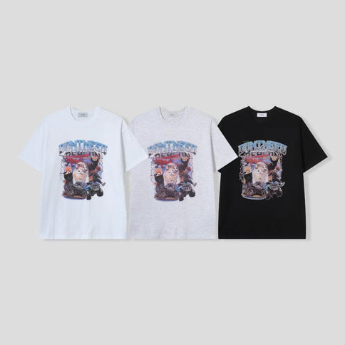 藍色標題貓和車圖案超大T恤 | Cat and Car Pattern with Blue title Oversize T-shirt