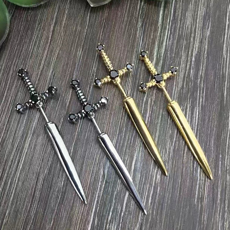 New Gothic Sword Kinitial Women's Earrings Retro Crystal Diamond Gothic Dagger Earrings