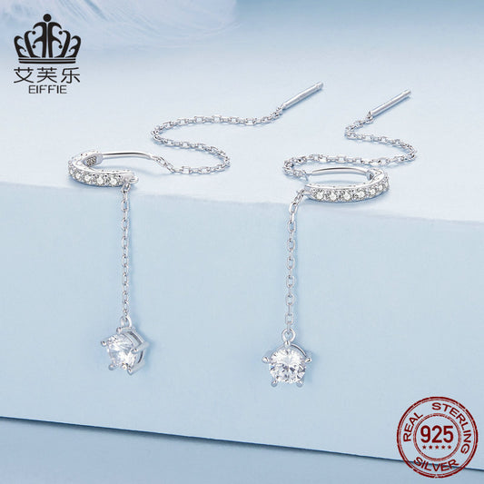 S925 exquisite earrings simple zircon ear hook long earrings