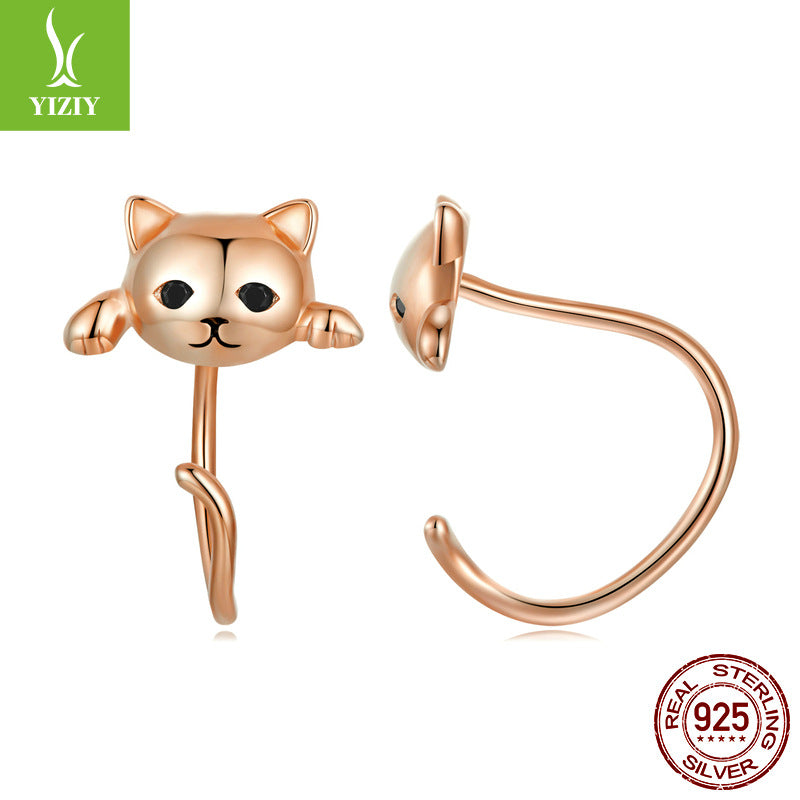 cute cat earrings and earrings set playful animal electroplated 925 sterling silver jewelry