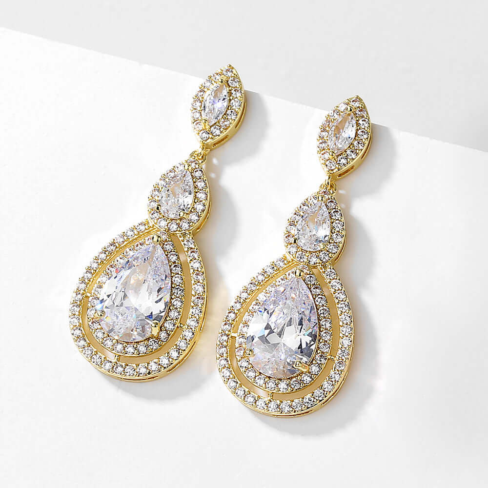 RAKOL temperament luxury full inlaid AAA water drop zircon earrings