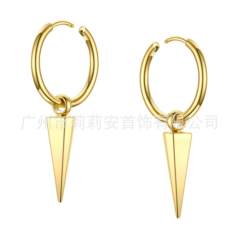 18K gold plated titanium steel geometric pyramid pendant earrings