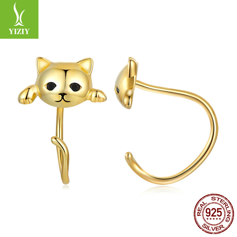 cute cat earrings and earrings set playful animal electroplated 925 sterling silver jewelry