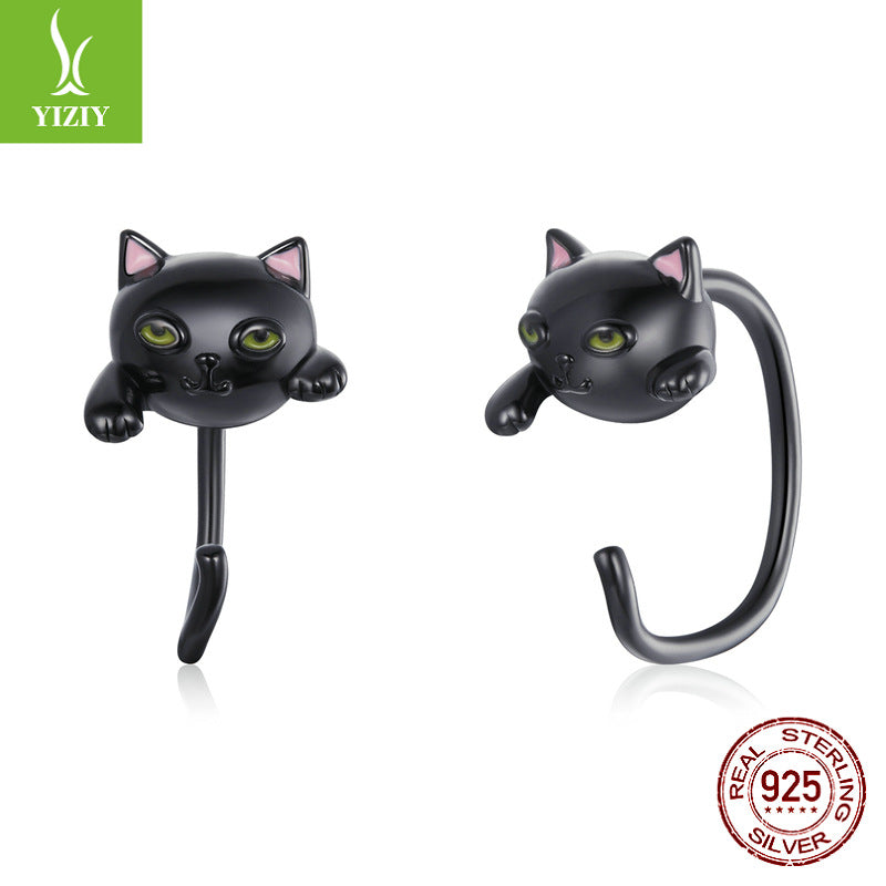 cute cat earrings and earrings set playful animal electroplated 925 sterling silver jewelry