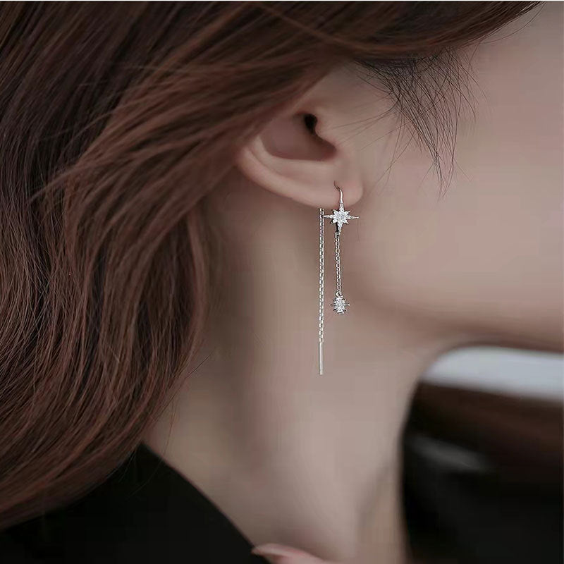 925 sterling silver eight-pointed star tassel earrings, feminine, high-end earrings, earrings, 2022 new trendy earrings