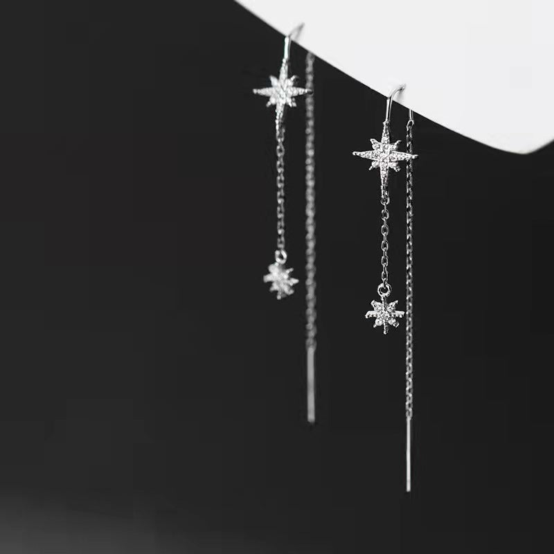 925 sterling silver eight-pointed star tassel earrings, feminine, high-end earrings, earrings, 2022 new trendy earrings