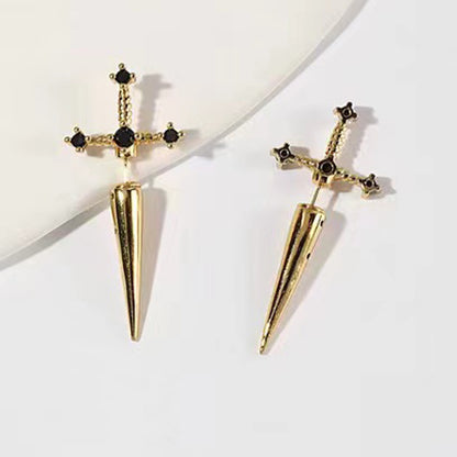 New Gothic Sword Kinitial Women's Earrings Retro Crystal Diamond Gothic Dagger Earrings