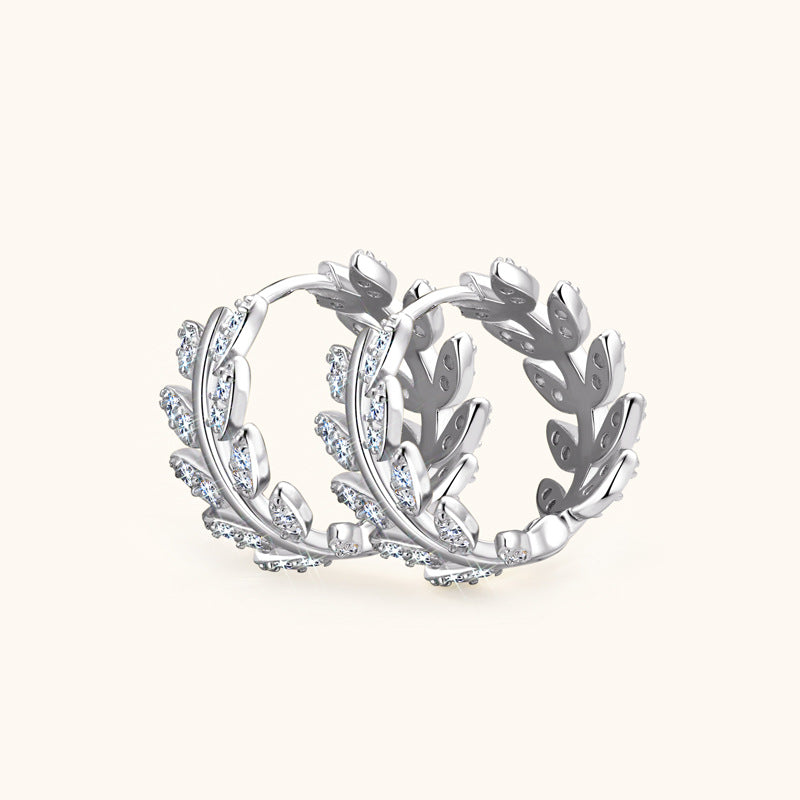 leaf moissanite earrings and ear clips, high-end 925 sterling silver earrings