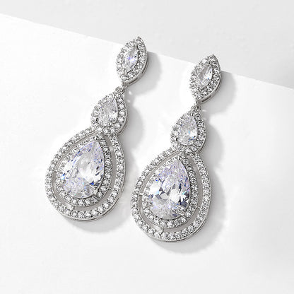 RAKOL temperament luxury full inlaid AAA water drop zircon earrings