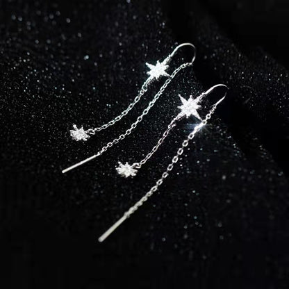 925 sterling silver eight-pointed star tassel earrings, feminine, high-end earrings, earrings, 2022 new trendy earrings