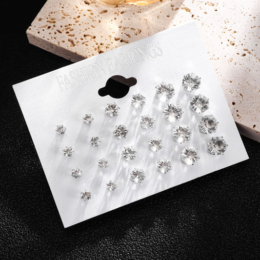 New card set 12 pairs of earrings fashionable crystal zircon earrings set