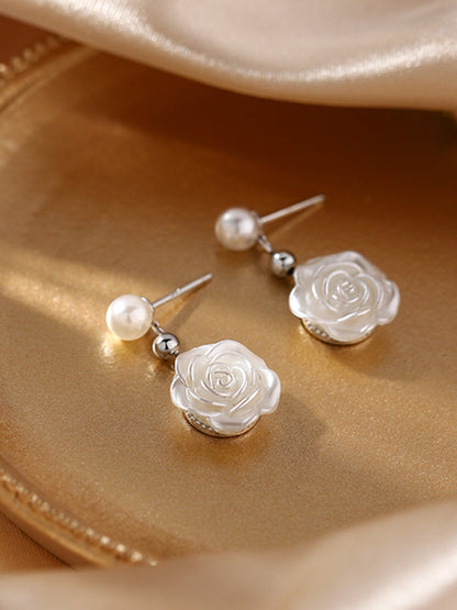 925 Silver Needle Camellia Earrings Women 2022 New Earrings Light Luxury Niche Design Earrings Summer