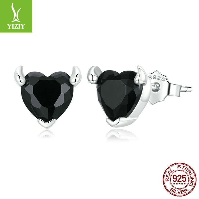 Silver Zircon Black Zircon Love Little Devil Earrings Ring Jewelry Set Urban Women 925 Silver Clavicle Chain