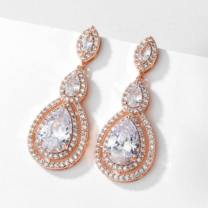 RAKOL temperament luxury full inlaid AAA water drop zircon earrings