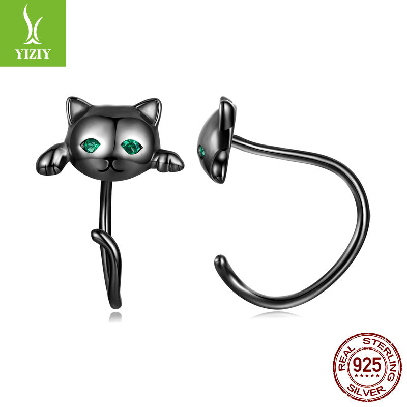 cute cat earrings and earrings set playful animal electroplated 925 sterling silver jewelry