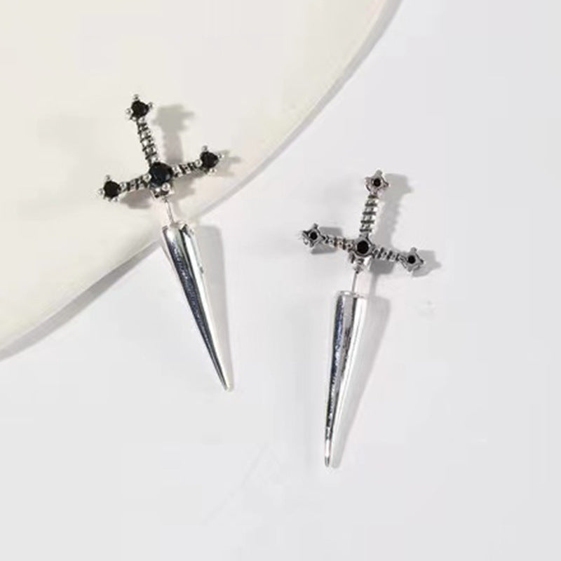 New Gothic Sword Kinitial Women's Earrings Retro Crystal Diamond Gothic Dagger Earrings