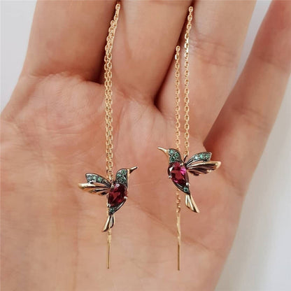 Cross-border hot selling earrings wholesale red mixed zirconium wings bird earrings earrings hummingbird personality animal earrings earrings