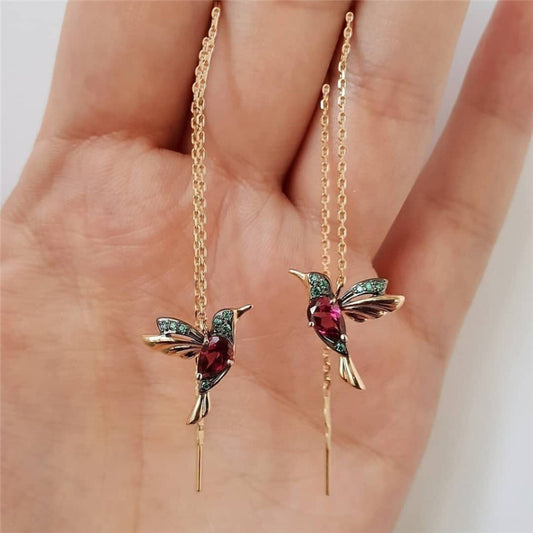 red mixed zirconium wings bird earrings earrings hummingbird personality animal earrings