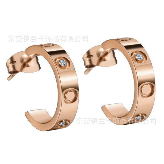 Cartier screw C-shaped titanium steel earrings fashion titanium steel earrings manufacturers 18k color gold round spot earrings