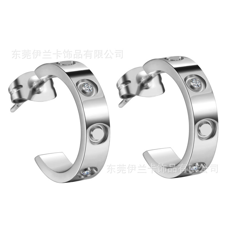 Cartier screw C-shaped titanium steel earrings fashion titanium steel earrings manufacturers 18k color gold round spot earrings